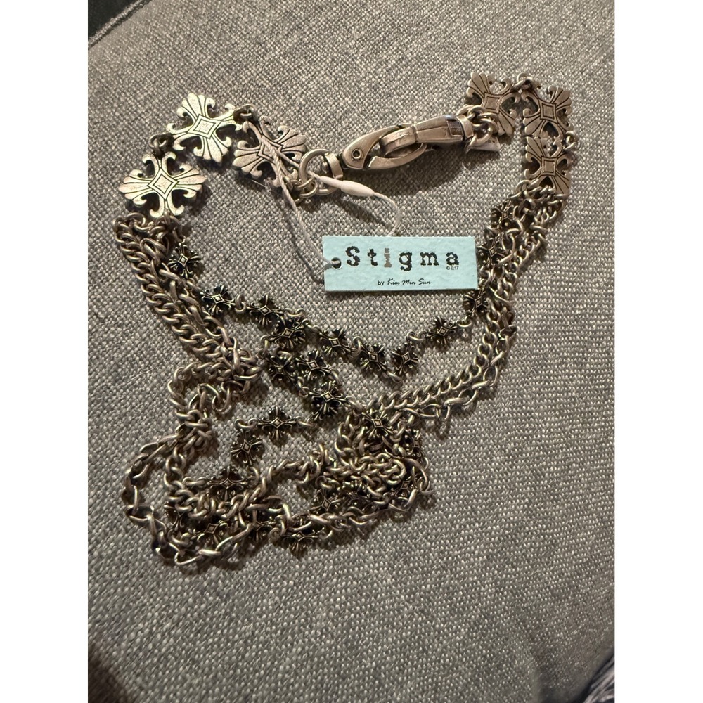 Stigma by Kim Min Sun Silver Tone Multi Strand Cross Layered Necklace SJ95559BS